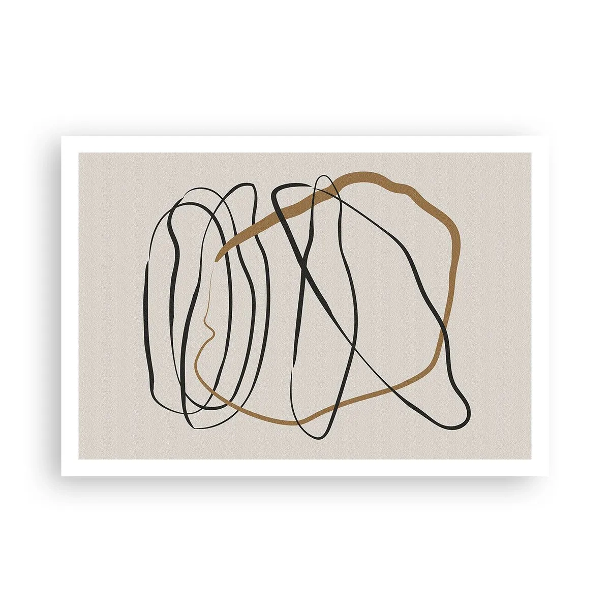 Plakat - Artystyczne linie w czerni i złocie na jasnym tle - 100x70cm - Kompozycja – taniec opętaniec - Nowoczesna dekoracja ścienna do salonu i sypialni ARTTOR