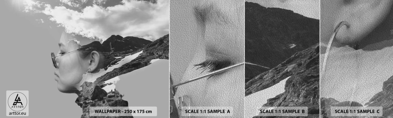 Fototapeta Próbka Premium Sand - Portret górny i chmurny - Abstrakcja, Głowa Kobiety, Fantasy - 100x30 cm