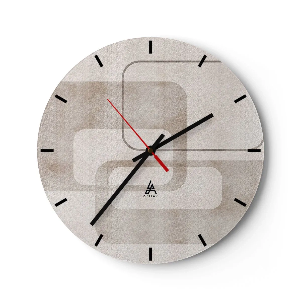 Zegar ścienny - Minimalistyczny wzór geometryczny w odcieniach beżu - 30x30cm - Geometryczna fuga - Nowoczesna dekoracja ścienna do salonu, kuchni i sypialni ARTTOR
