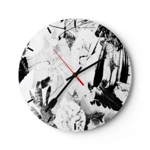 Zegar ścienny - Czarno-biały wzór kwiatów i liści w artystycznym stylu - 30x30cm - Jesień w negatywie - Nowoczesna dekoracja ścienna do salonu, kuchni i sypialni ARTTOR
