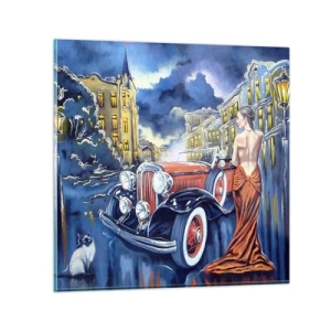 Obraz na szkle - Nokturn w błękicie i koralu - 50x50 cm