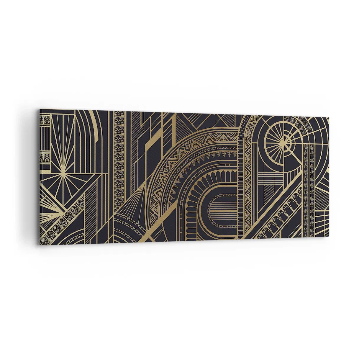 Obraz na płótnie - Złote geometryczne wzory na czarnym tle w stylu art deco - 120x50cm - Koncepty, idee, plany - Nowoczesna dekoracja ścienna do salonu i sypialni ARTTOR