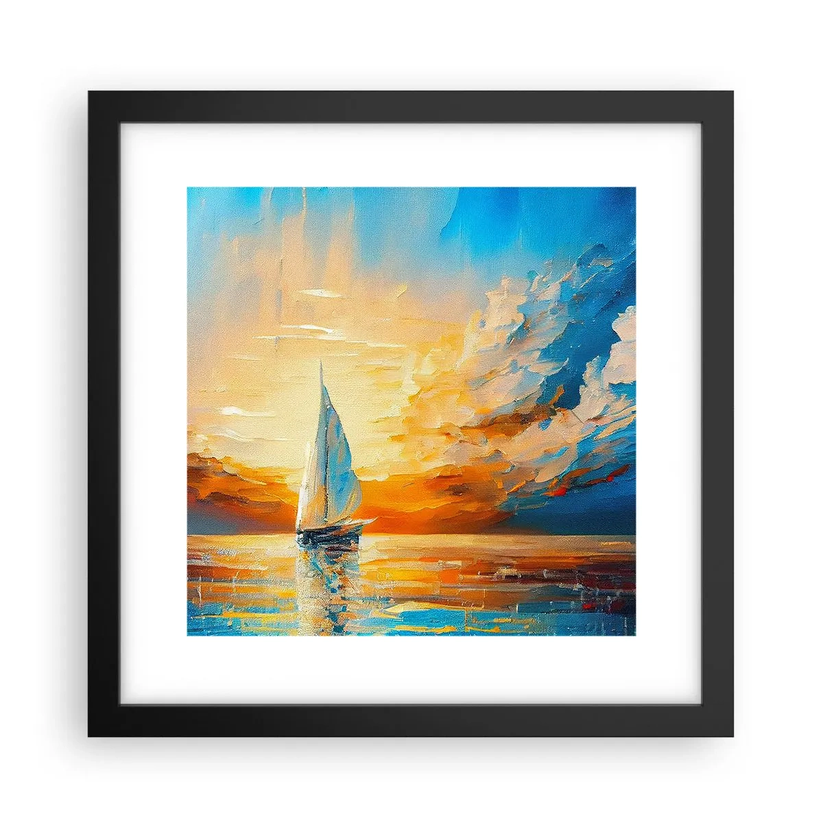 Plakat w czarnej ramie - Żegluga w złocie - 30x30 cm