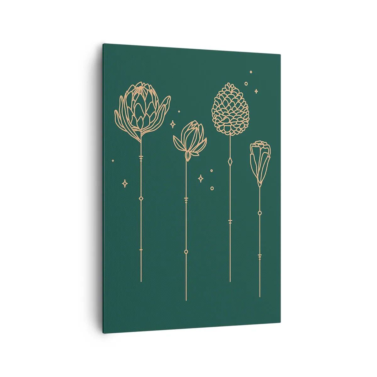 Obraz na płótnie - Złote rysunki ziół na tle ciemnozielonym - 70x100cm - Rodzina ZIÓŁkowskich - Nowoczesna dekoracja ścienna do salonu i sypialni ARTTOR