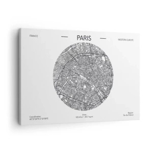 Obraz na płótnie - Mapa Paryża w minimalistycznym stylu - 70x50cm - Anatomia Paryża - Nowoczesna dekoracja ścienna do salonu i sypialni ARTTOR