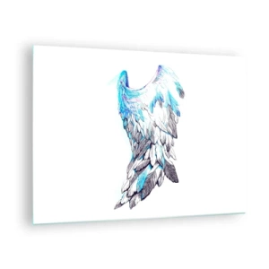 Obraz na szkle - Anielskie skrzydła w odcieniach niebieskiego i szarości - 70x50cm - Trzeba mi skrzydeł - Nowoczesna dekoracja ścienna do salonu i sypialni ARTTOR