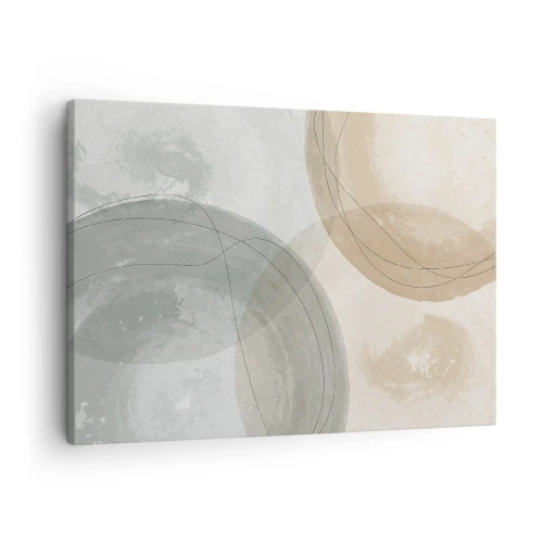Obraz na płótnie - Abstrakcyjna kompozycja w pastelowych barwach z liniami - 70x50cm - Przenikanie światów - Nowoczesna dekoracja ścienna do salonu i sypialni ARTTOR