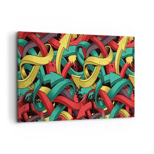 Obraz na płótnie - Abstrakcyjne strzałki w żywych kolorach tworzące chaos - 120x80cm - Którędy do celu? - Nowoczesna dekoracja ścienna do salonu, kuchni i sypialni ARTTOR