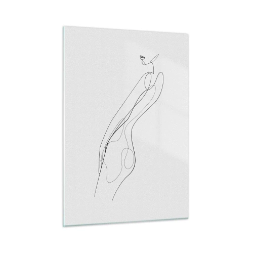 Obraz na szkle - Minimalistyczna kreska przedstawiająca kobiecą sylwetkę - 50x70cm - Zaledwie obietnica - Nowoczesna dekoracja ścienna do salonu, kuchni i sypialni ARTTOR