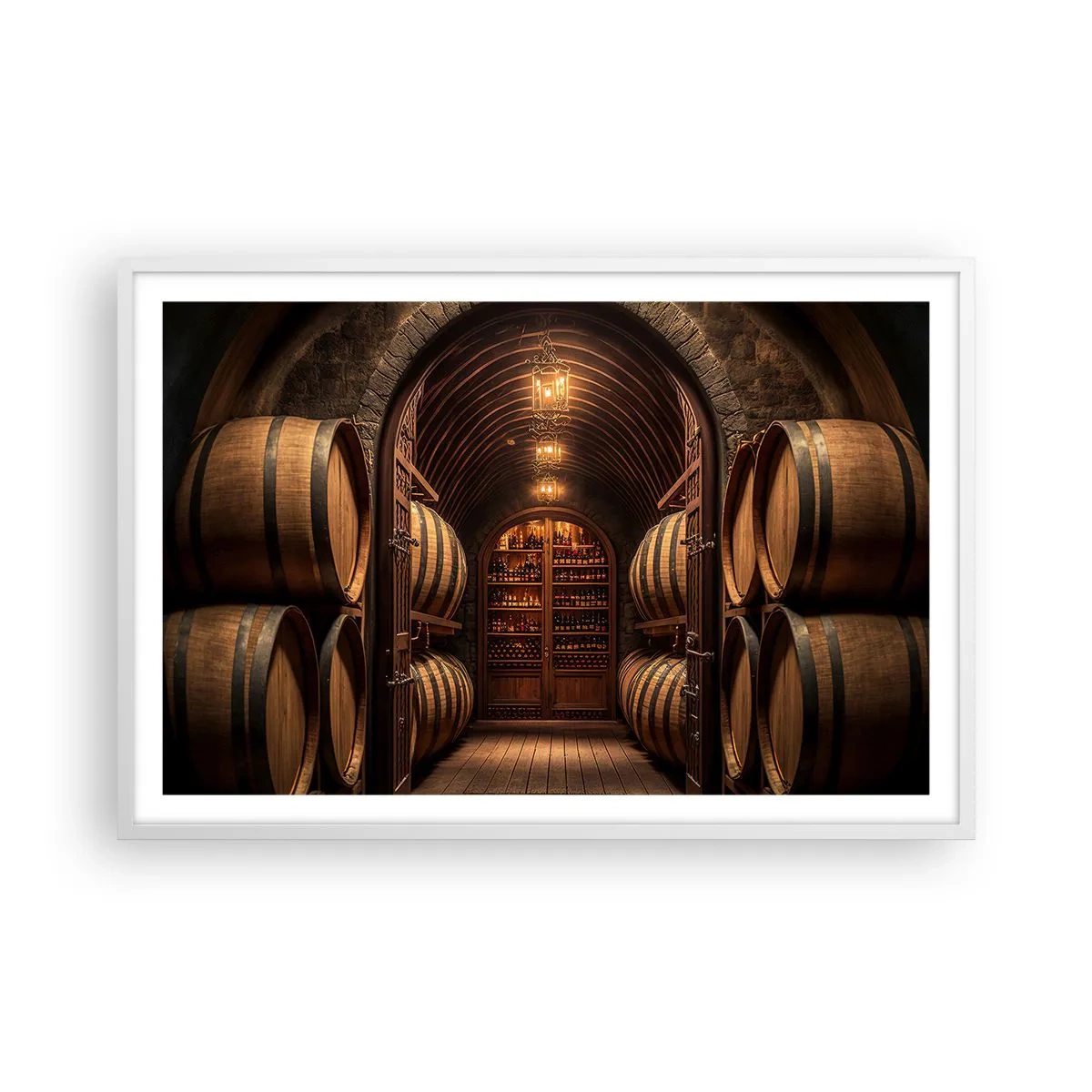 Plakat w białej ramie - Klimatyczna piwnica - 91x61 cm