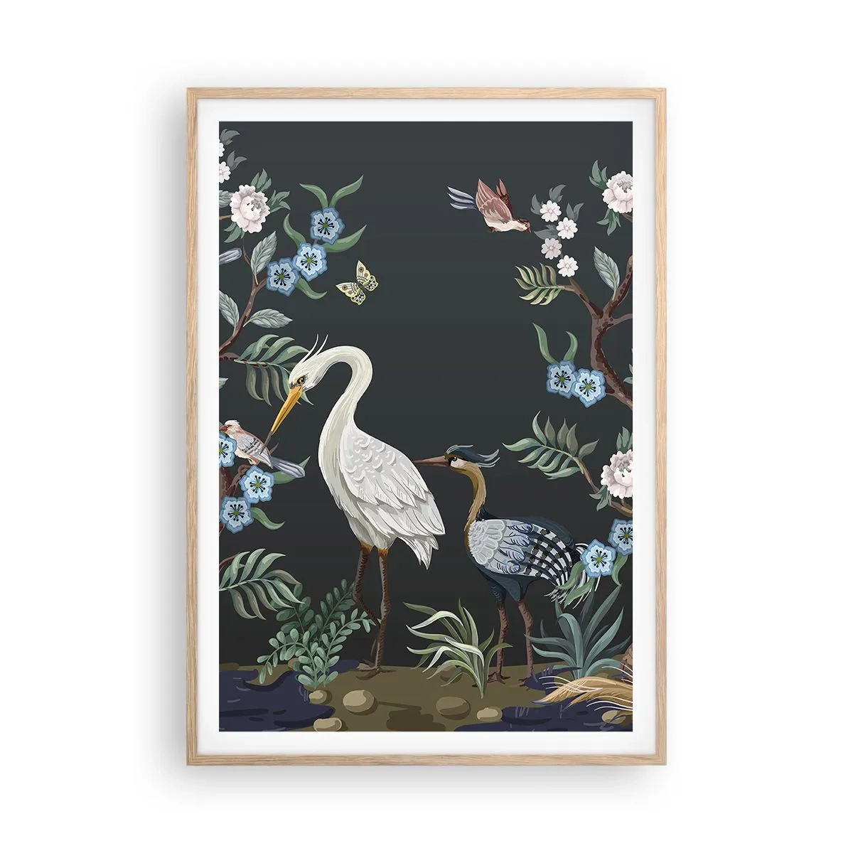 Plakat w ramie jasny dąb - Ptasia parada - 70x100 cm