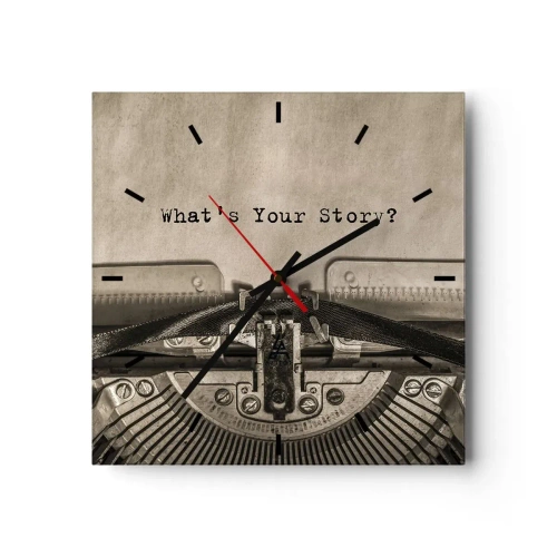 Zegar ścienny - Maszyna do pisania z napisem What’s Your Story? - 30x30cm - Opowiedz mi - Nowoczesna dekoracja ścienna do salonu i sypialni ARTTOR