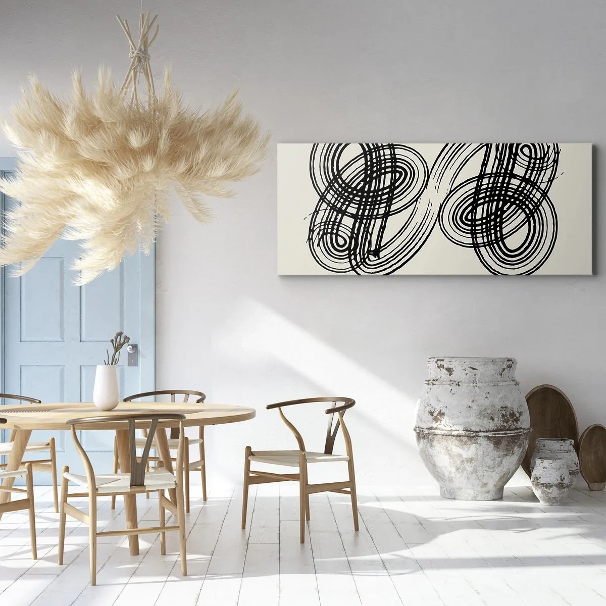 Obraz na płótnie - Abstrakcyjne, czarne linie na jasnym tle w stylu awangardowym - 120x50cm - Wyszło spontanicznie - Nowoczesna dekoracja ścienna do salonu i sypialni ARTTOR