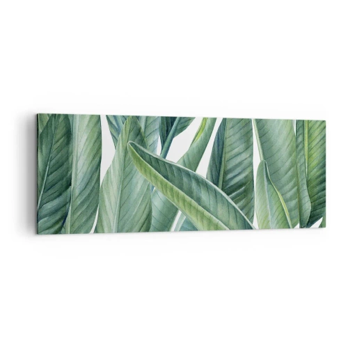 Obraz na płótnie - Zielone liście w minimalistycznym, botanicznym stylu - 140x50cm - Zieleń sama w sobie - Nowoczesna dekoracja ścienna do salonu i sypialni ARTTOR