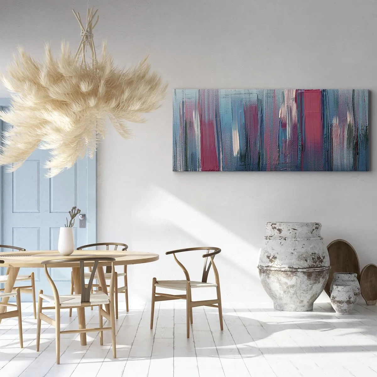 Obraz na płótnie - Kompozycja wertykalna w błękicie i czerwieni - 100x40 cm