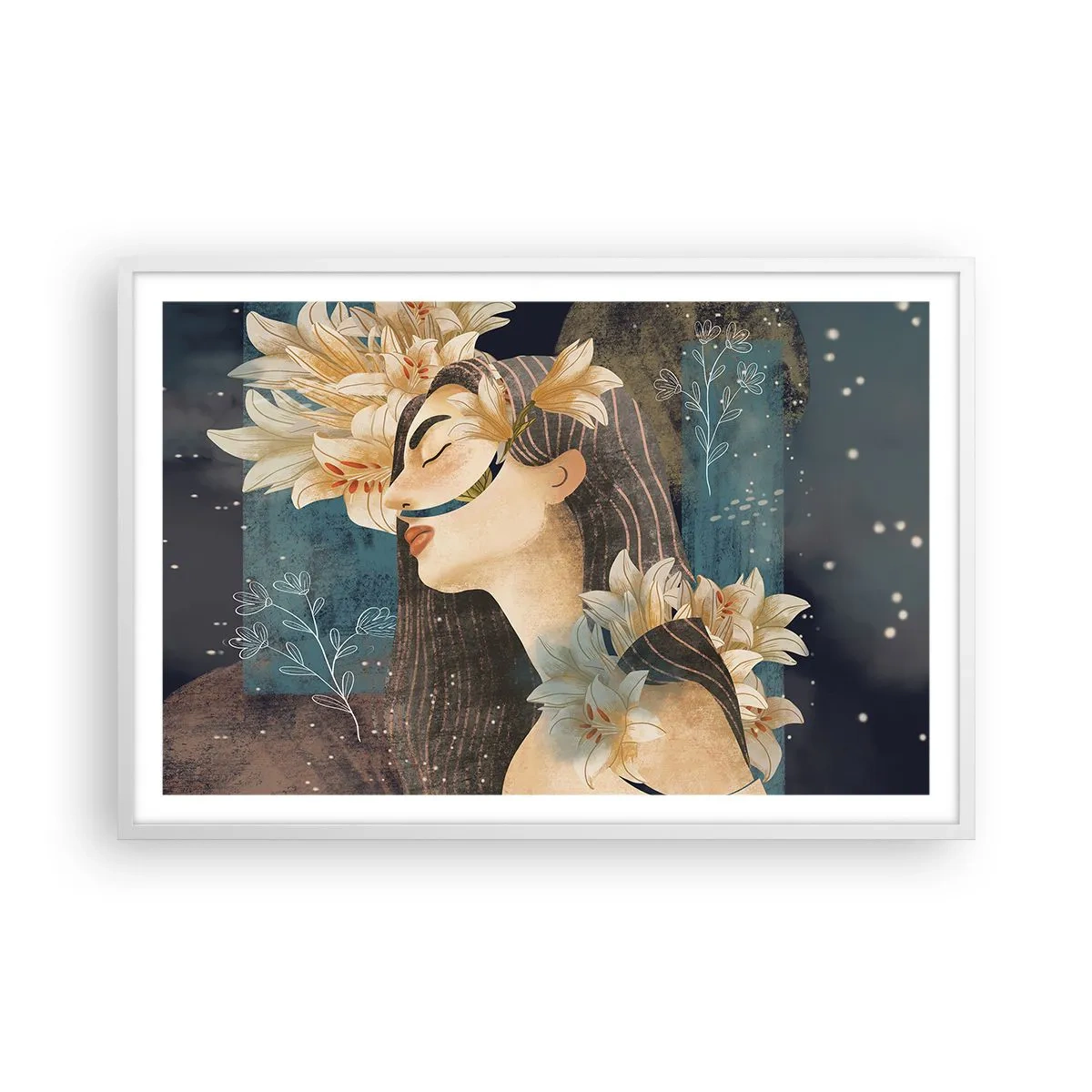 Plakat w białej ramie - Baśń o królewnie z liliami - 91x61 cm