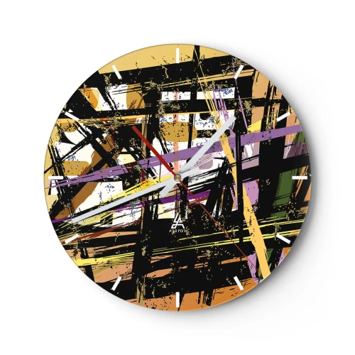 Zegar ścienny - Dynamiczne abstrakcyjne linie i kształty w ciemnych i jasnych tonacjach - 30x30cm - Ostre cięcie - Nowoczesna dekoracja ścienna do salonu, kuchni i sypialni ARTTOR