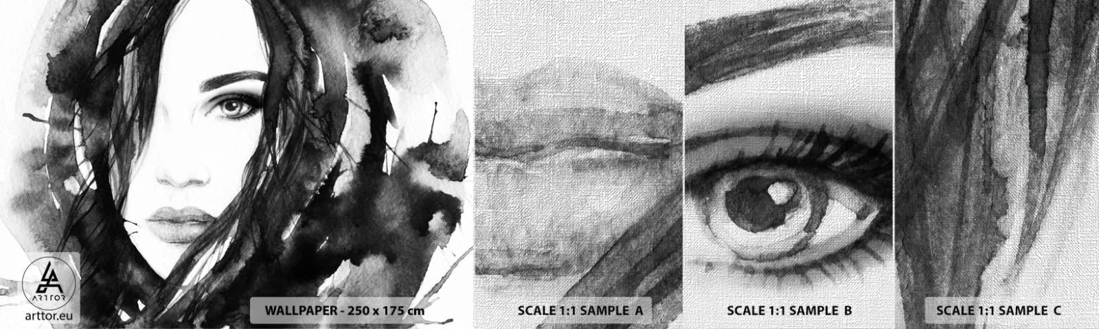 Fototapeta Próbka Premium Canvas - Portret damy w czerni i bieli - Abstrakcja, Kobieca Twarz, Portret - 100x30 cm