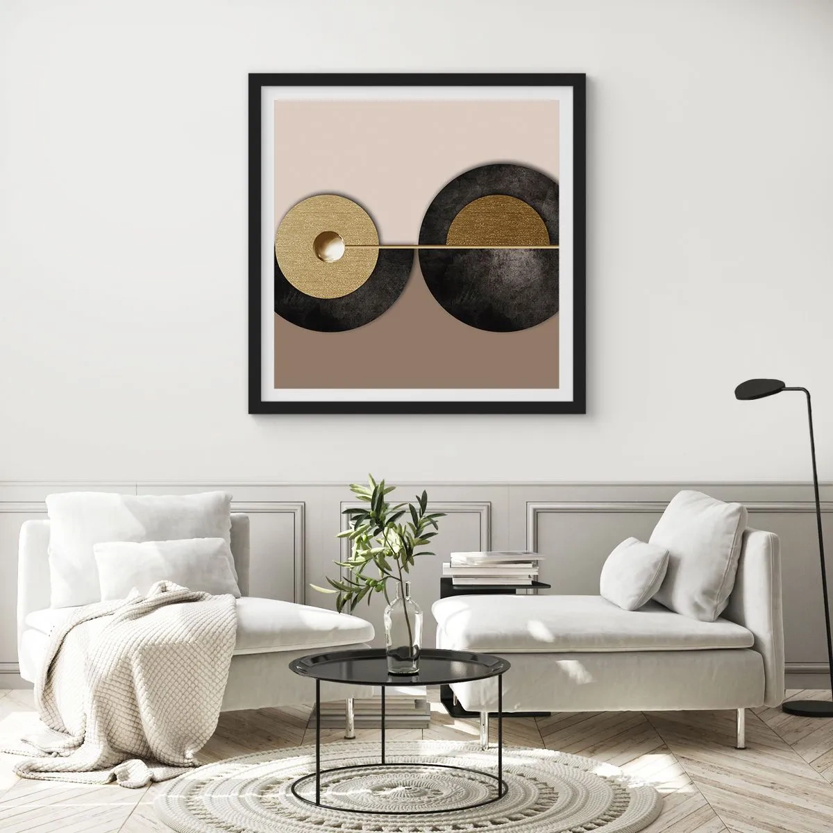 Plakat w czarnej ramie - Wariacje wokół koła - 30x30 cm