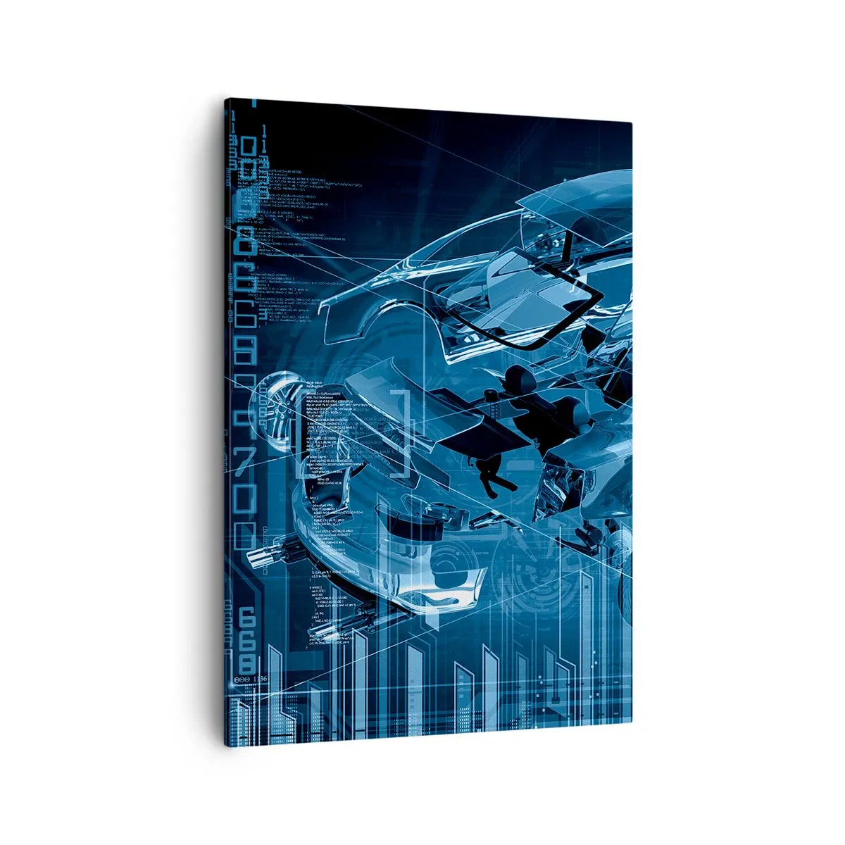 Obraz na płótnie - Futurystyczna wizualizacja technologii motoryzacyjnej - 50x70cm - Inżynierska anatomia - Nowoczesna dekoracja ścienna do salonu, kuchni i sypialni ARTTOR