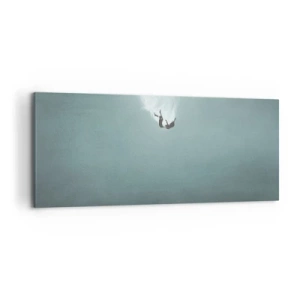 Obraz na płótnie - Postać zanurzająca się w głębokiej wodzie o turkusowym odcieniu - 120x50cm - W objęciach oceanu - Nowoczesna dekoracja ścienna do salonu i sypialni ARTTOR
