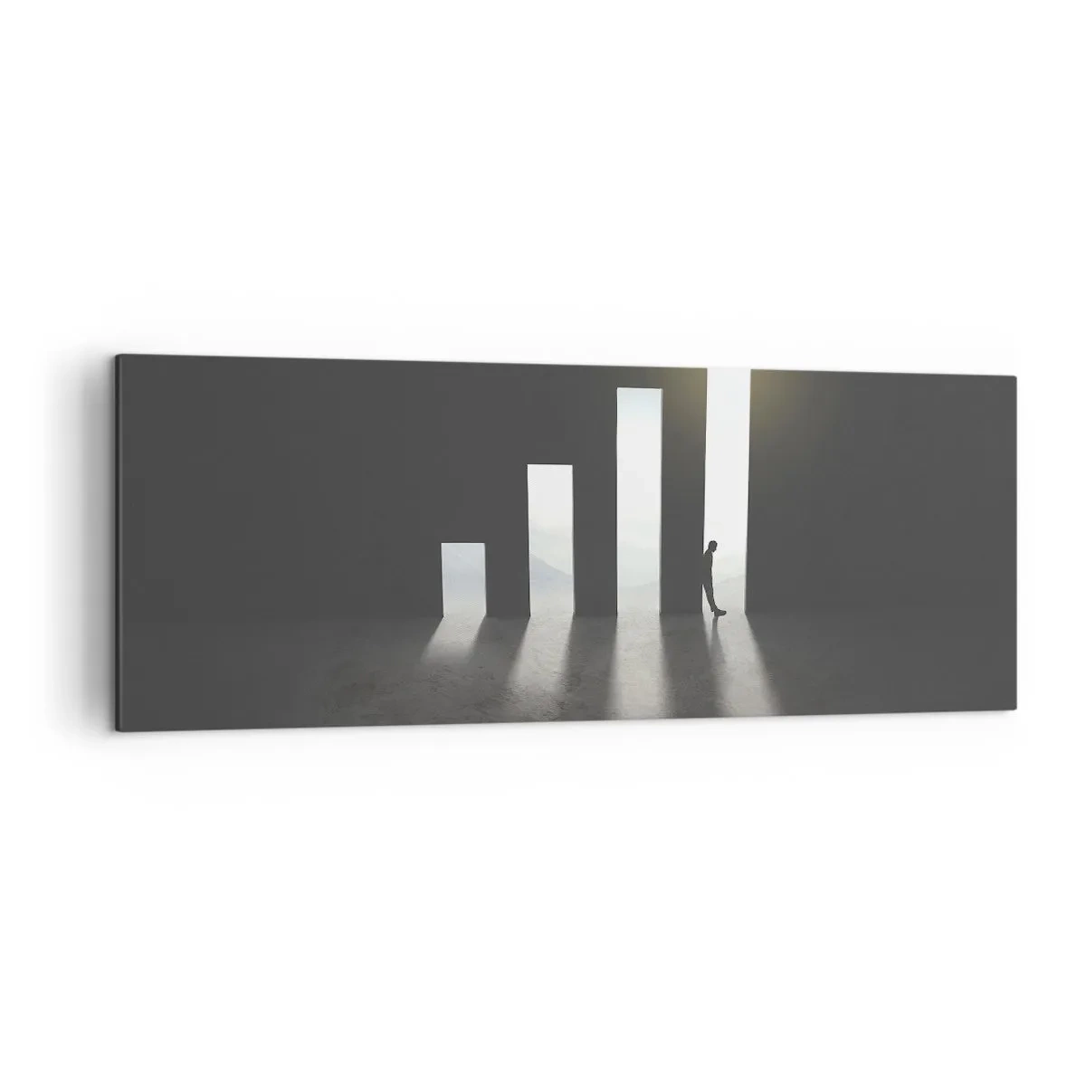 Obraz na płótnie - Symboliczny wzrost w postaci przejść oświetlonych światłem - 140x50cm - Sukces – impresja - Nowoczesna dekoracja ścienna do salonu i sypialni ARTTOR