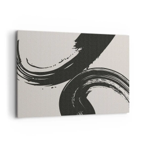 Obraz na płótnie - Dynamiczne pociągnięcia pędzla w czerni na jasnym tle - 100x70cm - Zamaszyście i koliście - Nowoczesna dekoracja ścienna do salonu, kuchni i sypialni ARTTOR