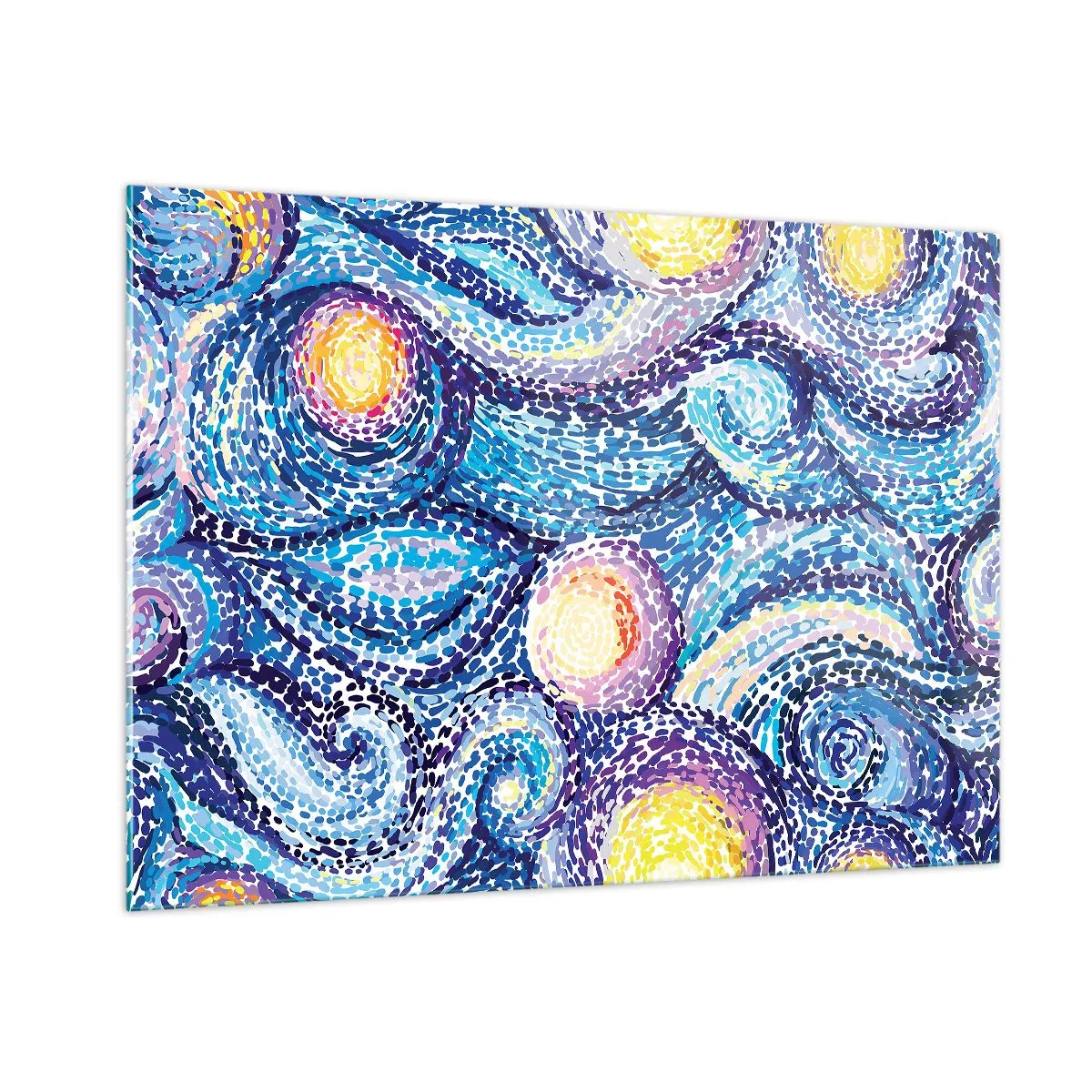 Obraz na szkle - Abstrakcyjna interpretacja Gwiaździstej Nocy w intensywnych kolorach - 100x70cm - Z obrazu van Gogha - Nowoczesna dekoracja ścienna do salonu, kuchni i sypialni ARTTOR
