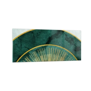 Obraz na szkle - Abstrakcyjny wzór z okręgami w szmaragdowym i złotym kolorze - 120x50cm - Inny układ słoneczny - Nowoczesna dekoracja ścienna do salonu i sypialni ARTTOR