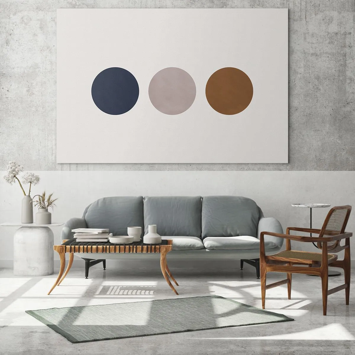 Obraz na szkle - Minimalistyczna kompozycja trzech kolorowych okręgów - 70x50cm - Symbol doskonałości - Nowoczesna dekoracja ścienna do salonu i sypialni ARTTOR