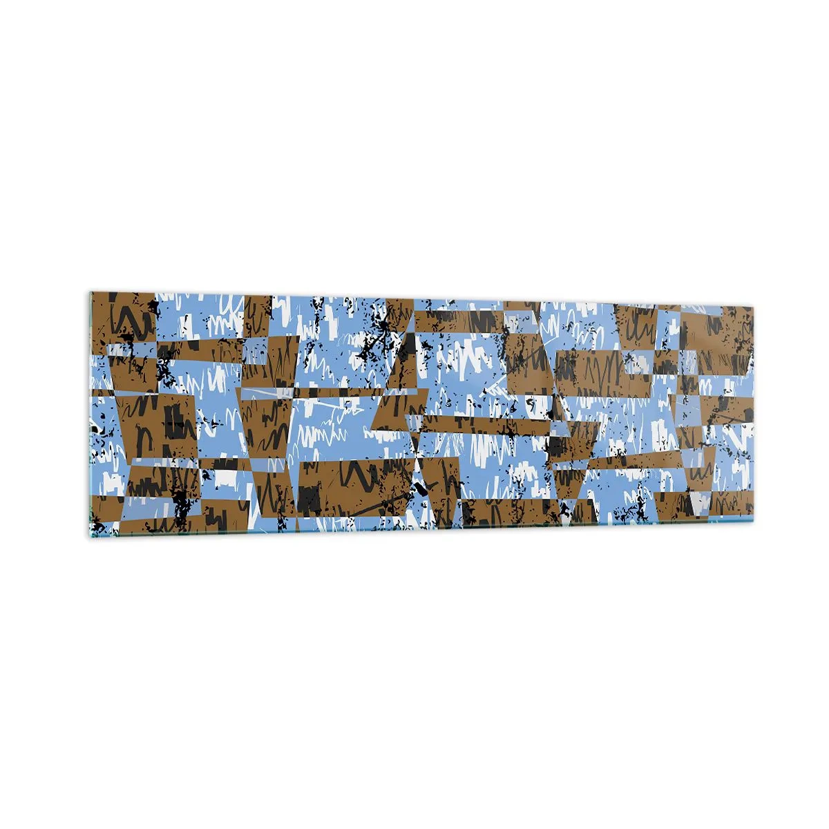 Obraz na szkle - Abstrakcyjna kompozycja z prostokątów w odcieniach brązu i niebieskiego - 160x50cm - Nieludowa wycinanka - Nowoczesna dekoracja ścienna do salonu i sypialni ARTTOR
