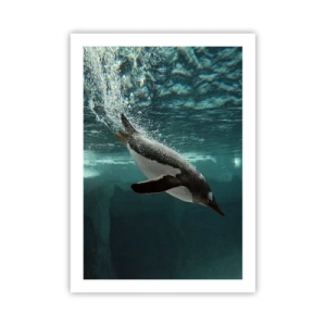 Plakat - Pingwin płynący pod wodą - 50x70cm - Witaj w moim świecie - Nowoczesna dekoracja ścienna do salonu, kuchni i sypialni ARTTOR