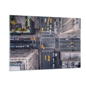 Obraz na szkle - Widok z lotu ptaka na ruchliwe skrzyżowanie w mieście - 120x80cm - Prosty wybór - Nowoczesna dekoracja ścienna do salonu, kuchni i sypialni ARTTOR