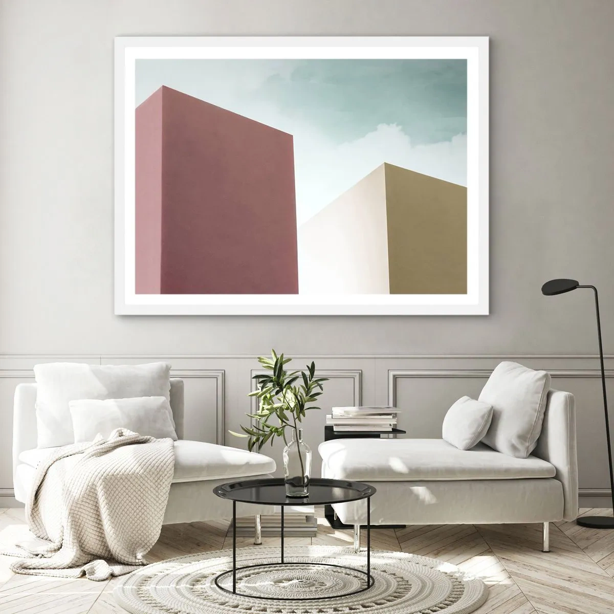 Plakat w białej ramie - Geometria słonecznego lata - 100x70 cm