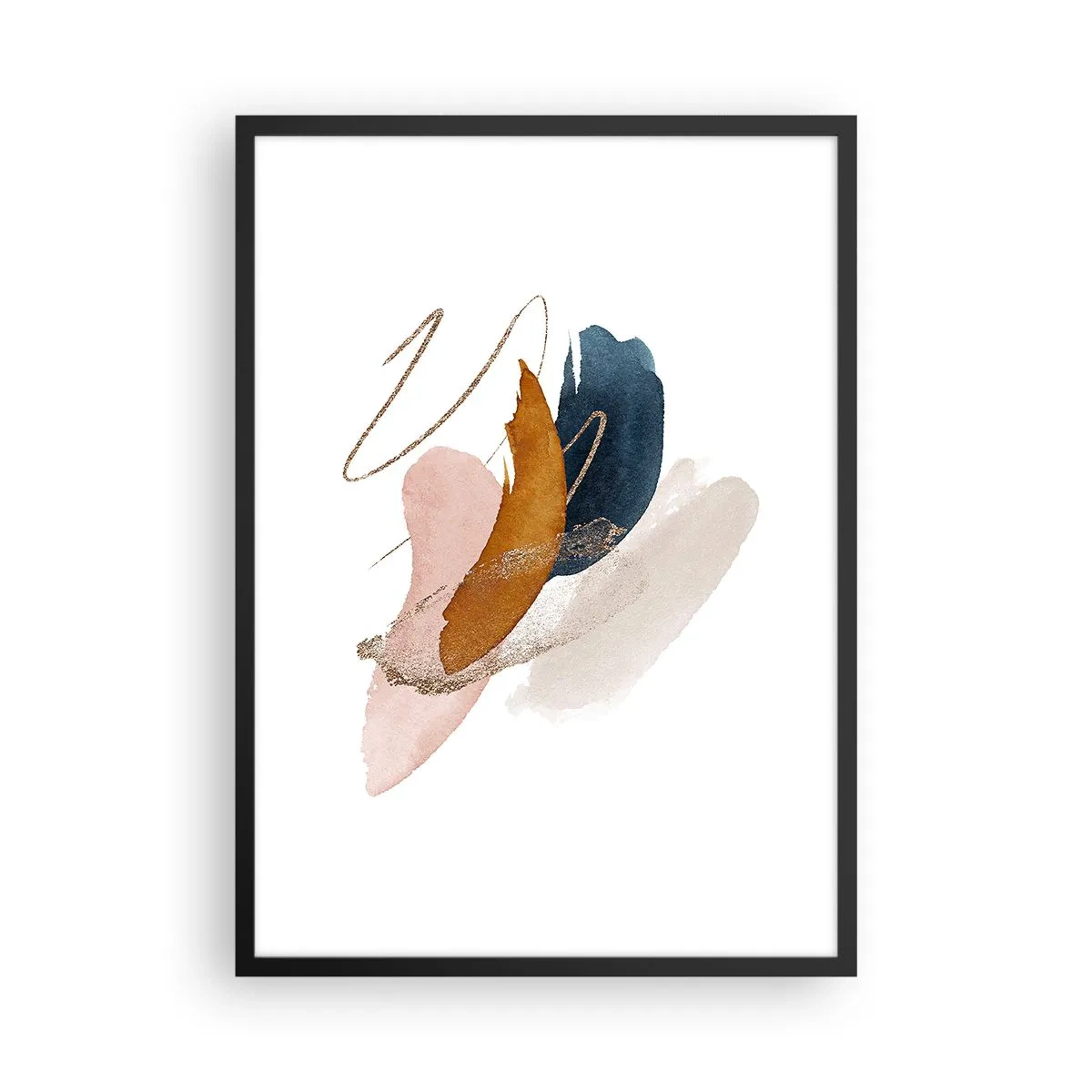 Plakat w czarnej ramie - Delikatna abstrakcja w odcieniach pastelowych - 50x70cm - Kompozycja uskrzydlona - Nowoczesna dekoracja ścienna do salonu i sypialni ARTTOR