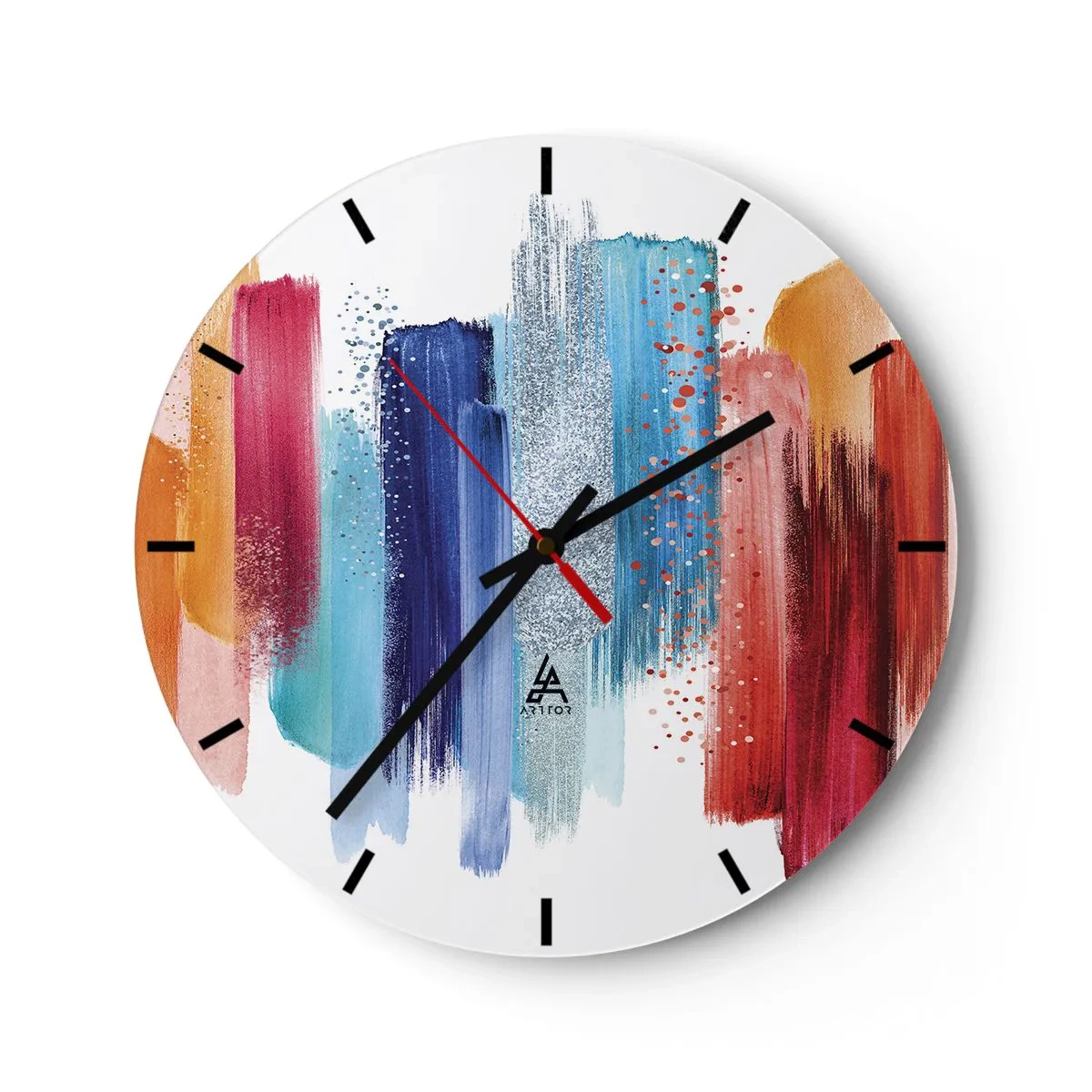 Zegar ścienny - Abstrakcyjny motyw z kolorowymi kształtami i teksturą - 30x30cm - W górę i w dół  - Nowoczesna dekoracja ścienna do salonu, kuchni i sypialni ARTTOR