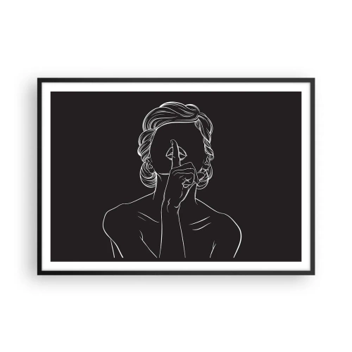 Plakat w czarnej ramie - Minimalistyczna sylwetka kobiety na czarnym tle - 100x70cm - Piękno rozkwita w ciszy - Nowoczesna dekoracja ścienna do salonu i sypialni ARTTOR