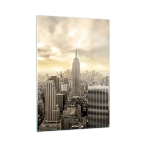 Obraz na szkle - Panorama miasta z wieżowcami i Empire State Building - 50x70cm - Nowy Jork utkany z szarości - Nowoczesna dekoracja ścienna do salonu, kuchni i sypialni ARTTOR