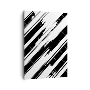 Obraz na płótnie - Abstrakcyjna kompozycja czarno-białych geometrycznych pasów - 50x70cm - Kompozycja intensywna i dynamiczna - Nowoczesna dekoracja ścienna do salonu, kuchni i sypialni ARTTOR