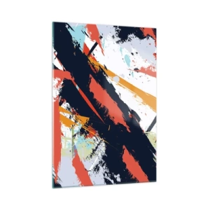 Obraz na szkle - Abstrakcyjne pociągnięcia pędzla w intensywnych barwach - 50x70cm - Kompozycja dynamiczna - Nowoczesna dekoracja ścienna do salonu, kuchni i sypialni ARTTOR