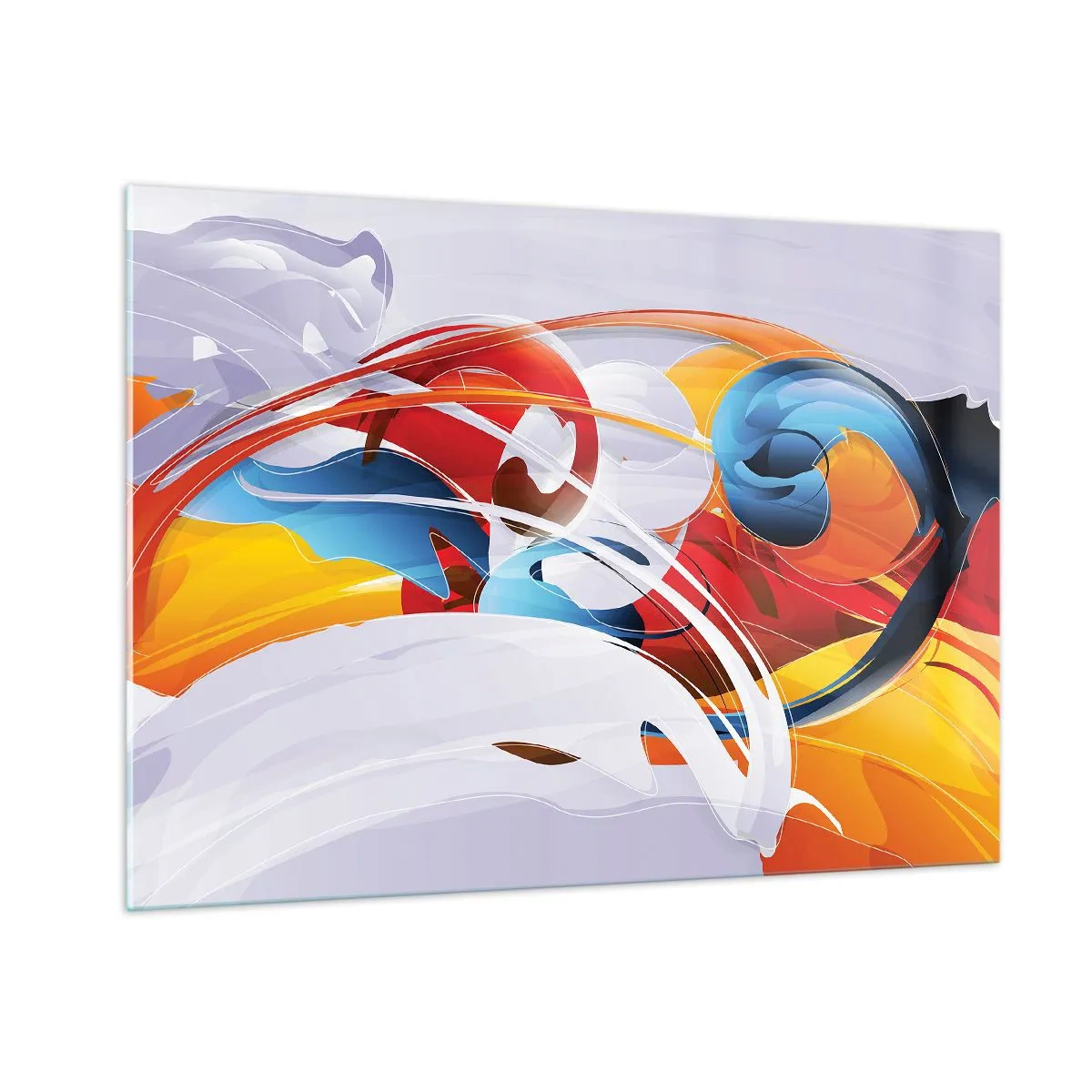 Obraz na szkle - Abstrakcyjna kompozycja barwnych kształtów i linii - 100x70cm - Taniec żywiołów - Nowoczesna dekoracja ścienna do salonu, kuchni i sypialni ARTTOR
