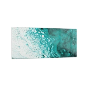 Obraz na szkle - Abstrakcyjna kompozycja w turkusowych odcieniach na białym tle - 120x50cm - Rozpłynąć się w bieli i turkusie - Nowoczesna dekoracja ścienna do salonu i sypialni ARTTOR
