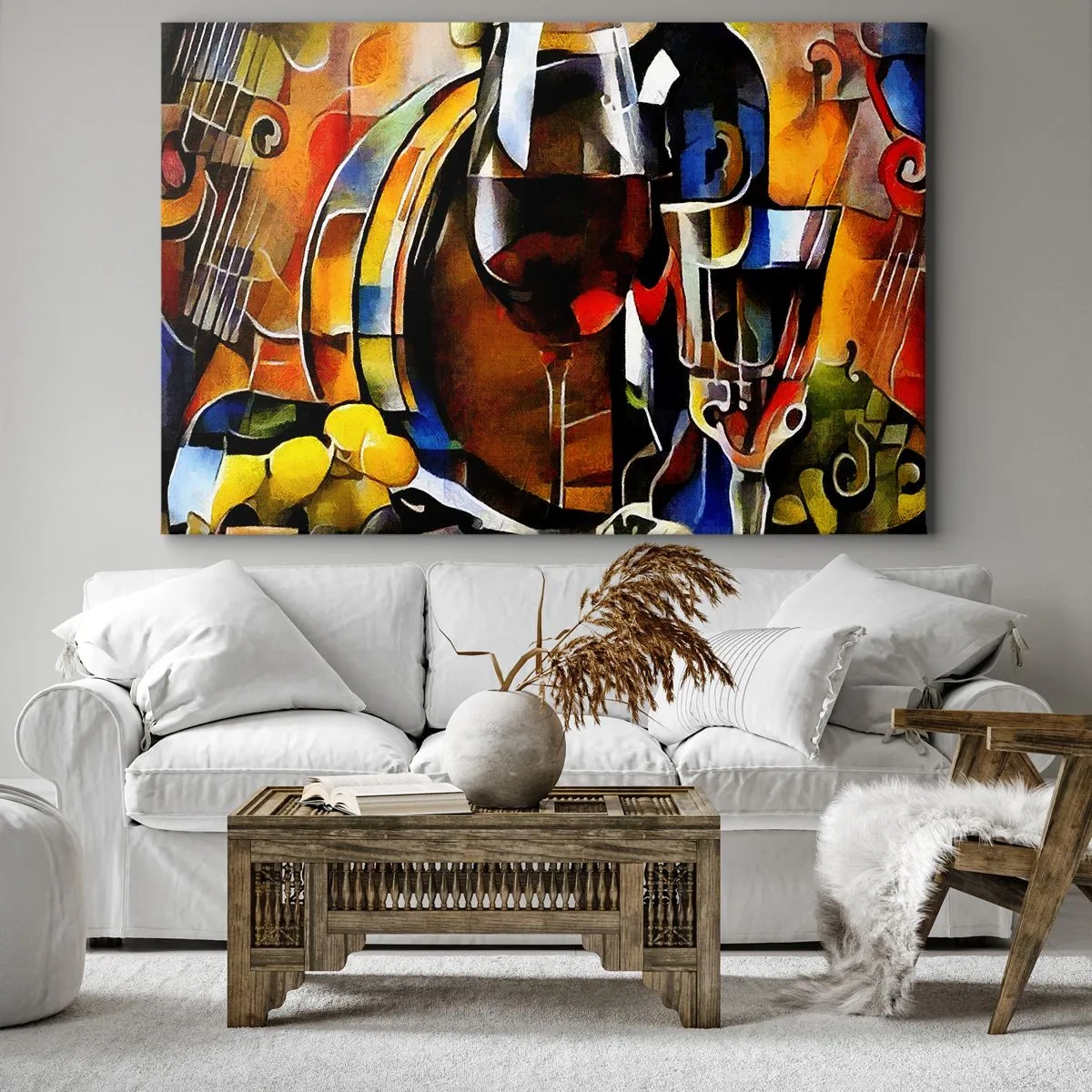Obraz na płótnie - Abstrakcyjna martwa natura z kieliszkami i instrumentami - 120x80cm - I świat nabiera barw - Nowoczesna dekoracja ścienna do salonu, kuchni i sypialni ARTTOR