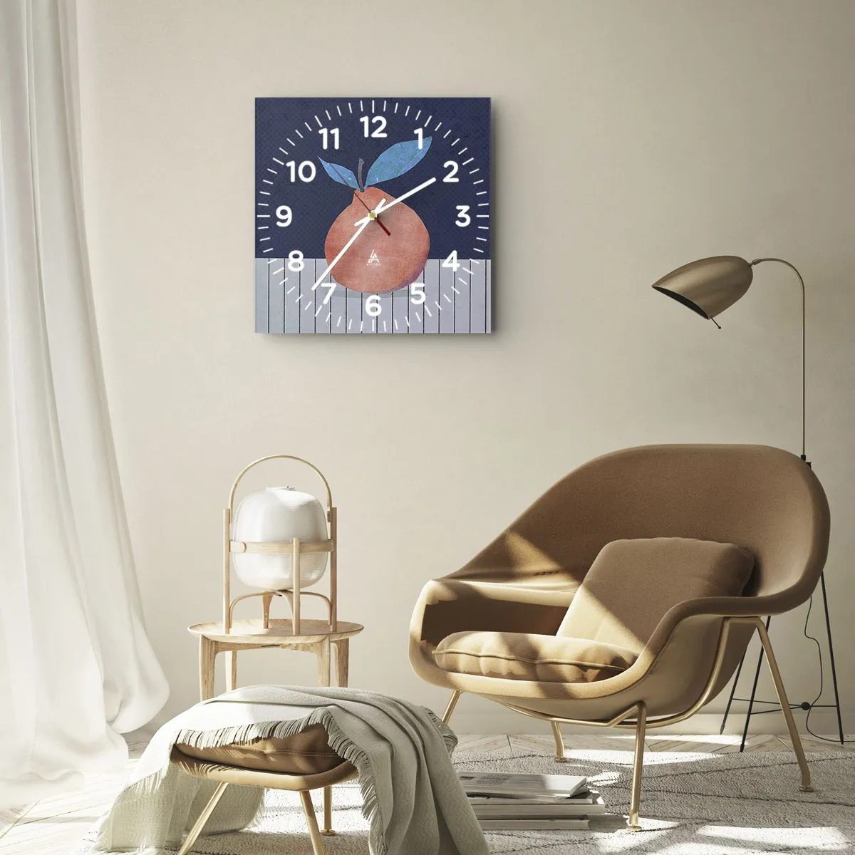 Zegar ścienny - Abstrakcyjny owoc na tle kontrastowych kolorów i prostych linii - 30x30cm - Wypukłość i płaszczyzna - Nowoczesna dekoracja ścienna do salonu i sypialni ARTTOR