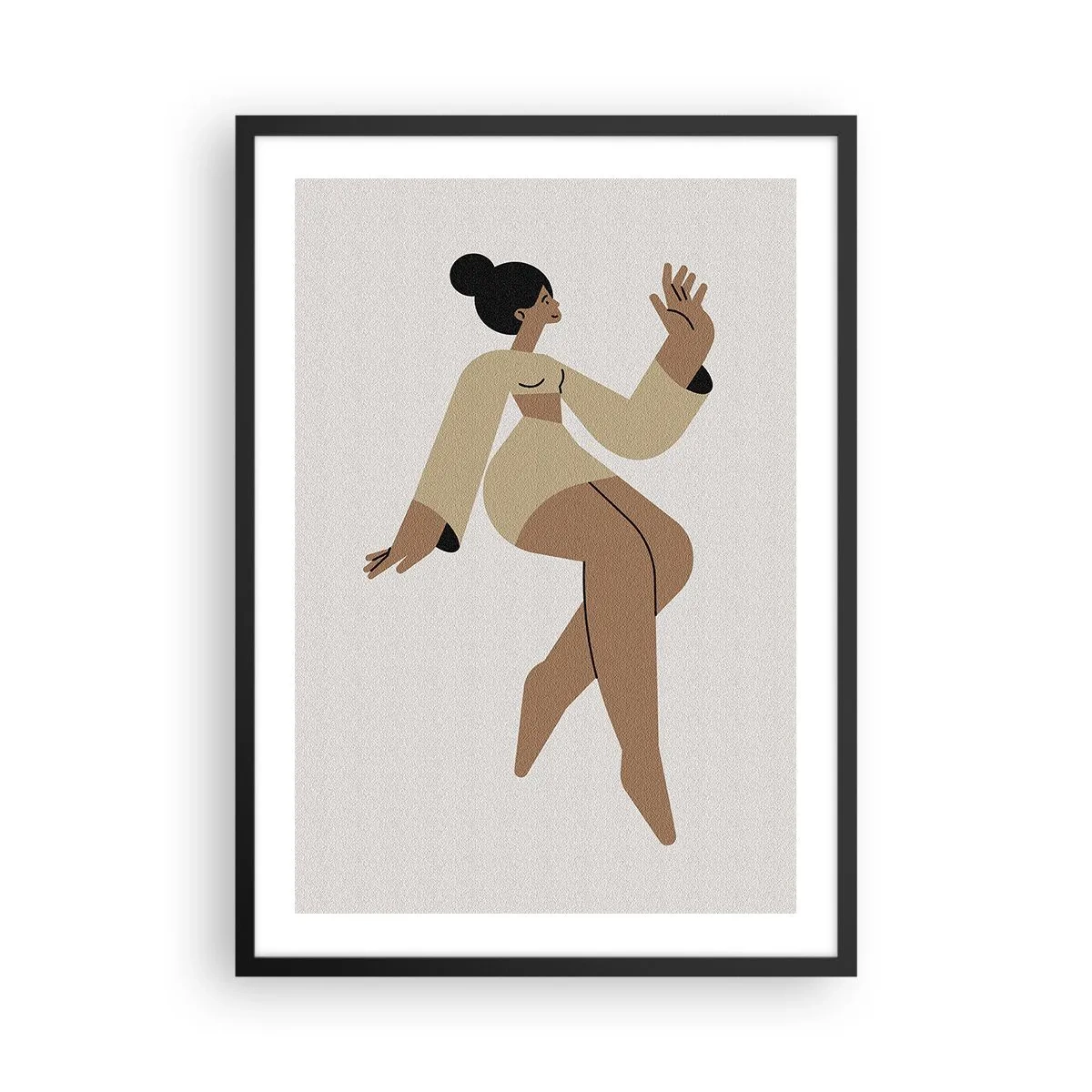 Plakat w czarnej ramie - Minimalistyczna ilustracja kobiecej postaci w ruchu - 50x70cm - Kształt wdzięku - Nowoczesna dekoracja ścienna do salonu i sypialni ARTTOR