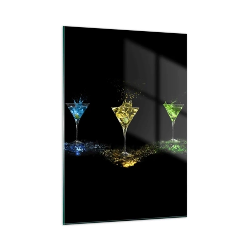 Obraz na szkle - Kolorowe drinki w kieliszkach na czarnym tle - 50x70cm - Kolory radości w kryształowym szkle - Nowoczesna dekoracja ścienna do salonu, kuchni i sypialni ARTTOR