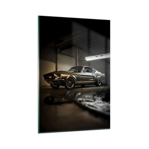 Obraz na szkle - Klasyczny samochód w garażu w stylu retro - 80x120cm - Powrót do przeszłości - Nowoczesna dekoracja ścienna do salonu i sypialni ARTTOR