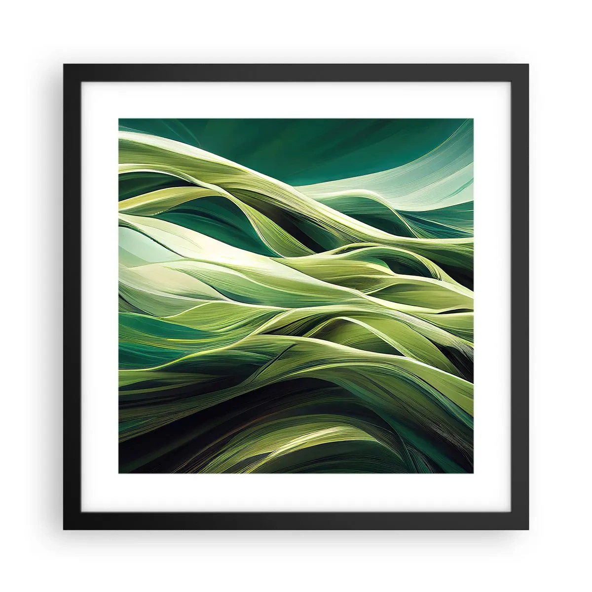Plakat w czarnej ramie - Abstrakcyjna gra w zielone - 40x40 cm