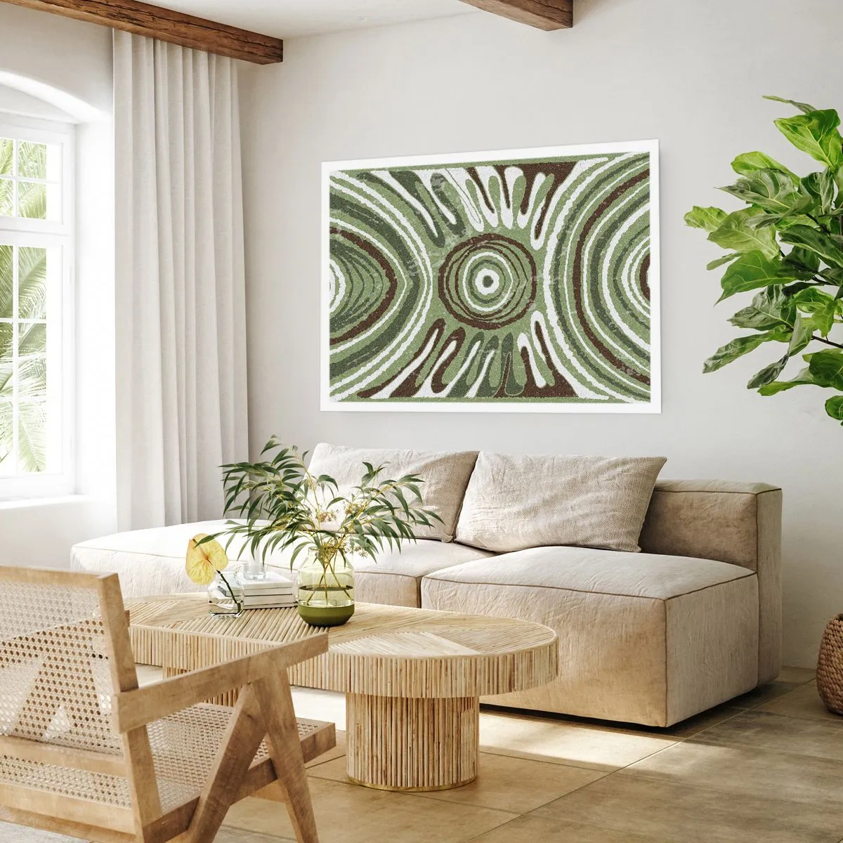 Plakat - Abstrakcyjne wzory w odcieniach zieleni i brązu - 100x70cm - Eksplozja emocji - Nowoczesna dekoracja ścienna do salonu i sypialni ARTTOR