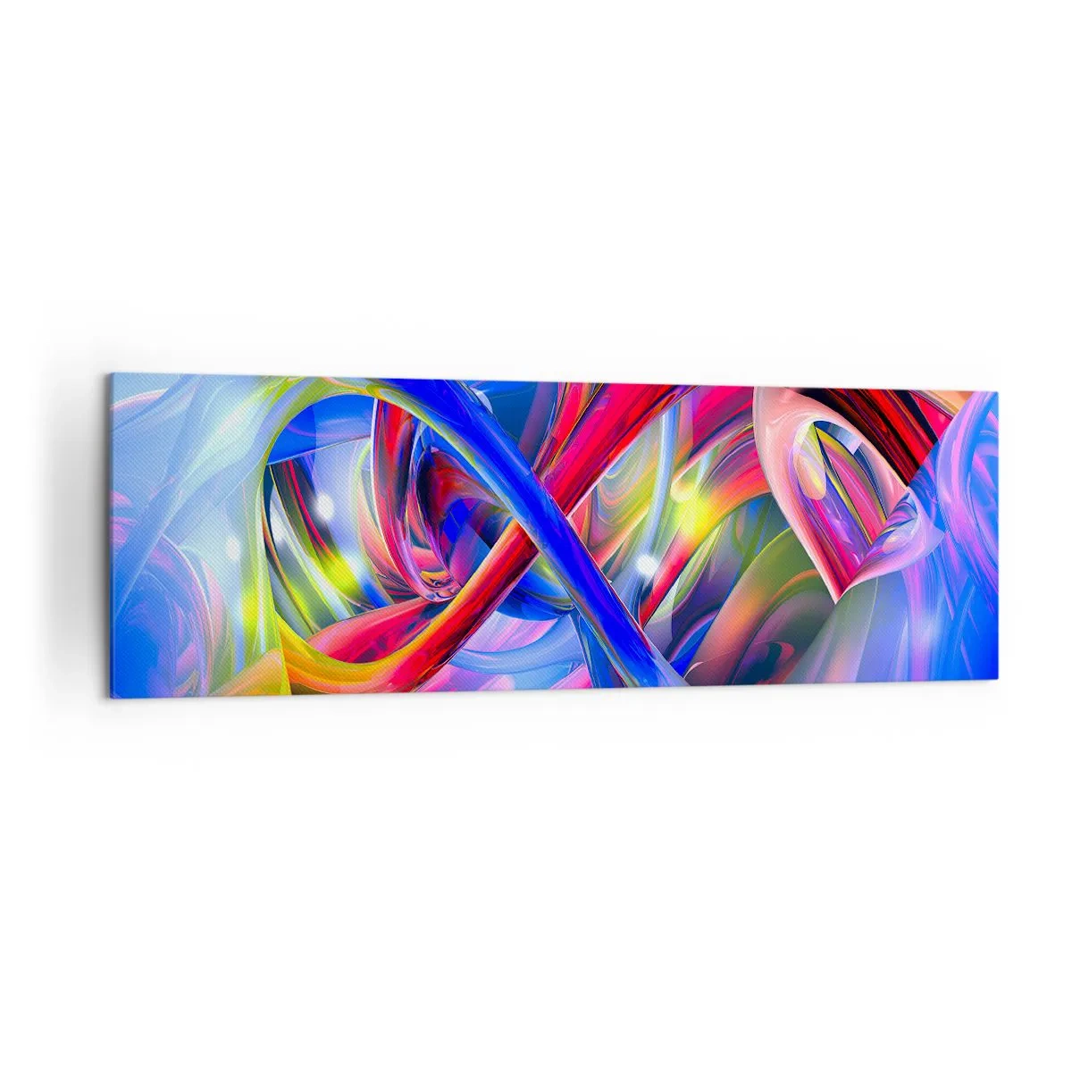 Obraz na płótnie - Abstrakcyjne, kolorowe kompozycje geometryczne w dynamicznych kształtach - 160x50cm - Taniec barw - Nowoczesna dekoracja ścienna do salonu i sypialni ARTTOR